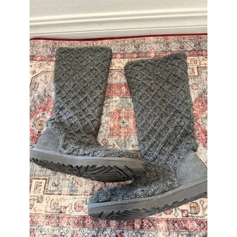UGG Australia Lattice Cardy Grey Knit Tall Button Boots‎ 5879 Womens Size 6